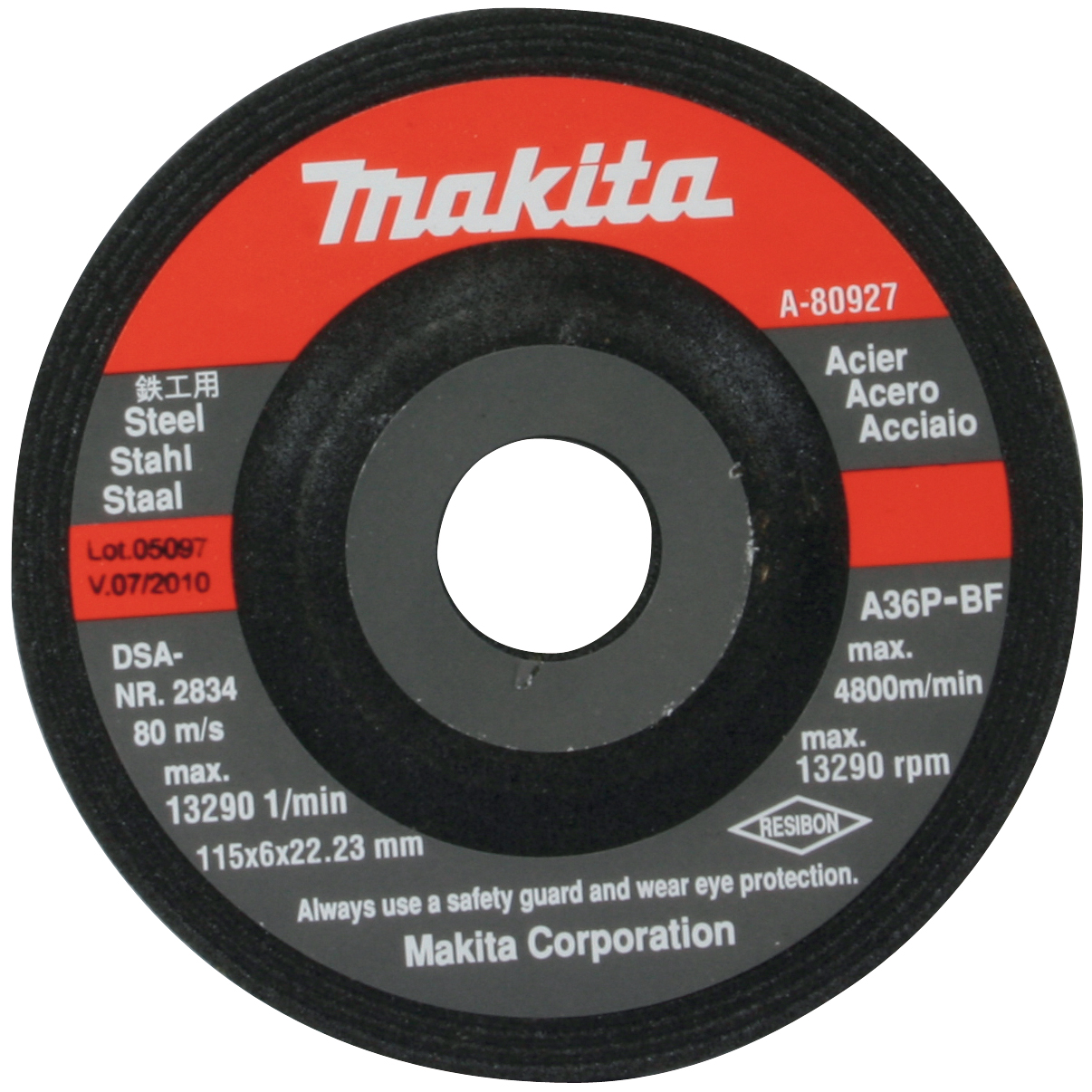 Makita A-80927 A36P Metal Grinding, depressed centre SIZE: 115 x 6 x 22mm, A80927
