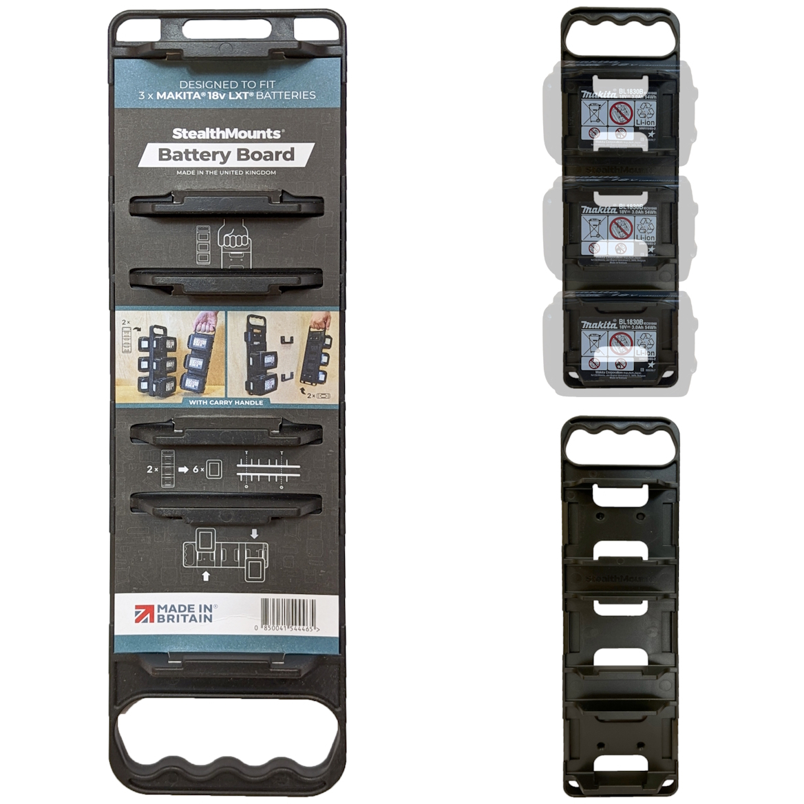 StealthMounts BD-MK18-H-1 Black Battery Board with Handle for Makita LXT