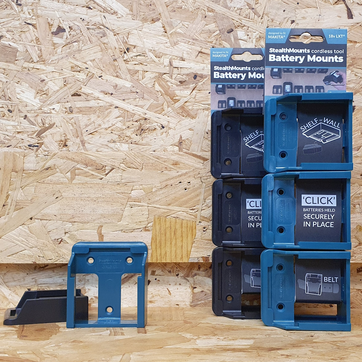 StealthMounts BM-MK18-BLU-6 Blue Battery Mounts for Makita 18V (6 Pack)