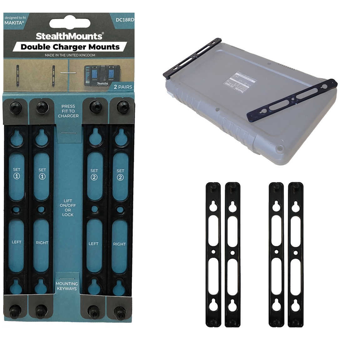 StealthMounts CMC-MK-B Black Mount for DC18RD Makita Double Charger (2 Pack)