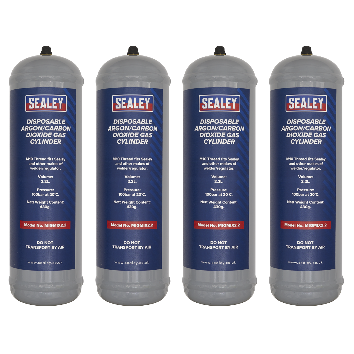 Sealey MIGMIX2.24 430g 2.2L, Disposable Argon/Carbon Dioxide Gas Cylinder - Pack of 4