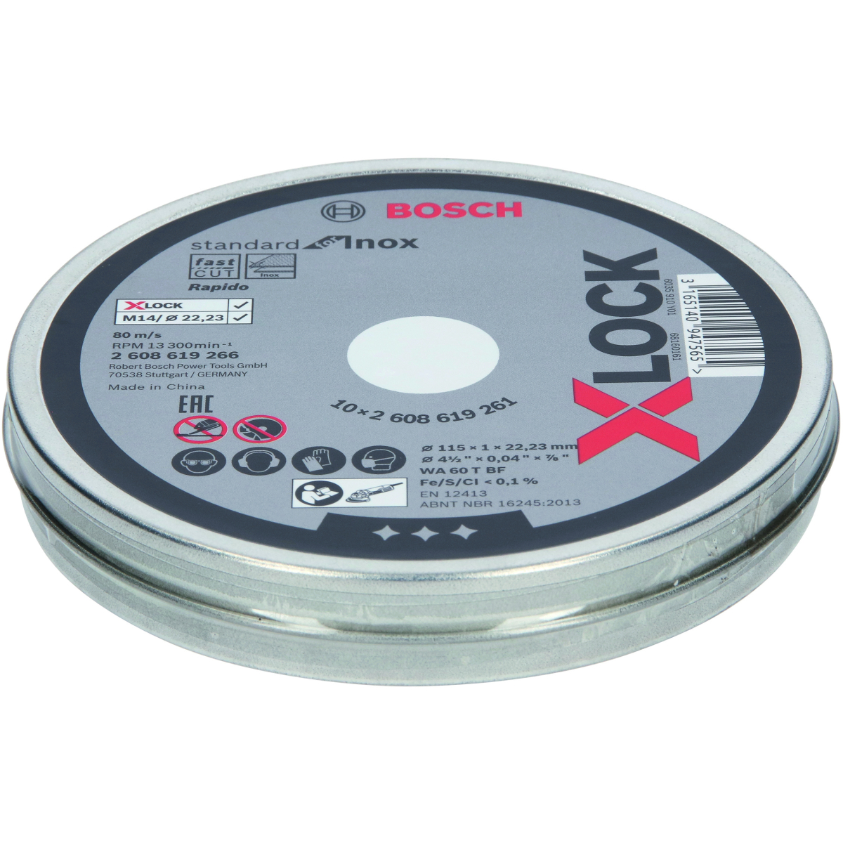 Bosch PRO 2608619266 X-Lock Standard For Inox Straight Cutting Discs Wa 60 T Bf, 10 X 115 X 1 X 22.23mm (Pack Of 10)