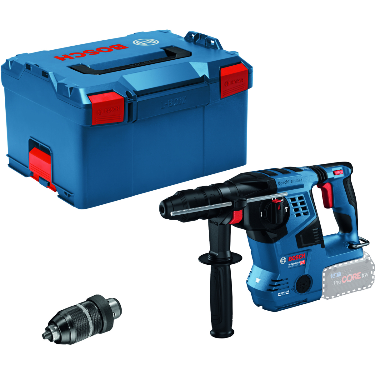 Bosch GBH 18V-28 CF Body Only 18v SDS+ Hammer Drill 26mm Connected with Quick Change Chuck in L-Boxx