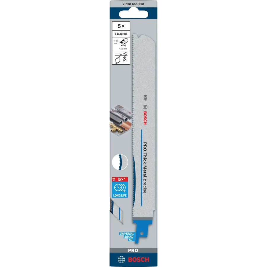 Bosch S1137HBF / S1137CHF PRO Thick Metal Precise 225mm Reciprocating Saw Blade (Packet of 5) 2608658998