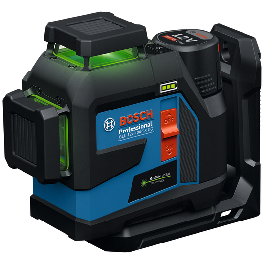 Bosch GLL 12V-100-33 CG + LB10 + DK20 12v 30m Green Line Laser (1 x 2.0ah) with Ceiling Clip in L-Boxx