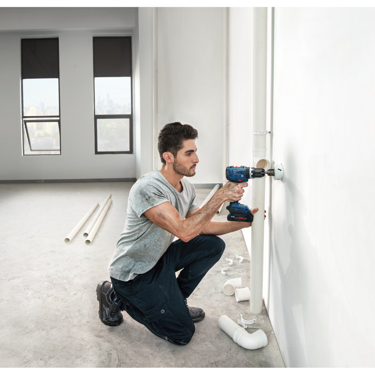 Bosch GSB 18V-65 18V Brushless Combi Drill with 2x GBA 5.0Ah Batteries and GAL 18V-40 Charger in L-Boxx