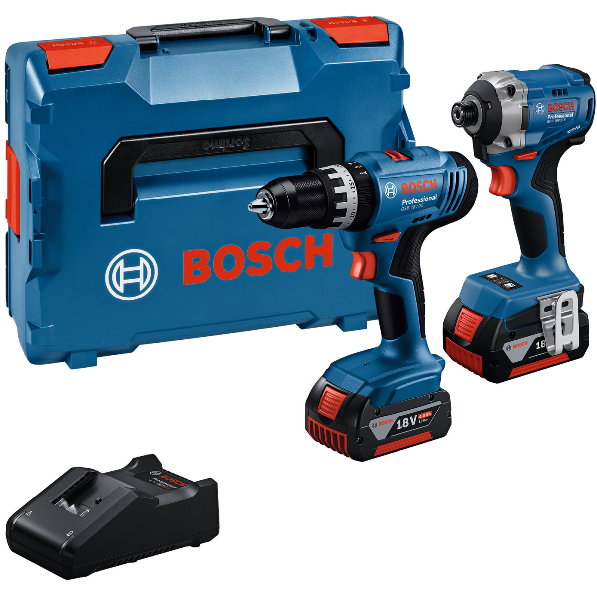 Bosch GSB 18V-25 + GDR 18V-215 18v Combi Drill & Impact Driver Twin Kit (2x GBA 18V 4.0Ah; GAL 18V-40) in L-Boxx