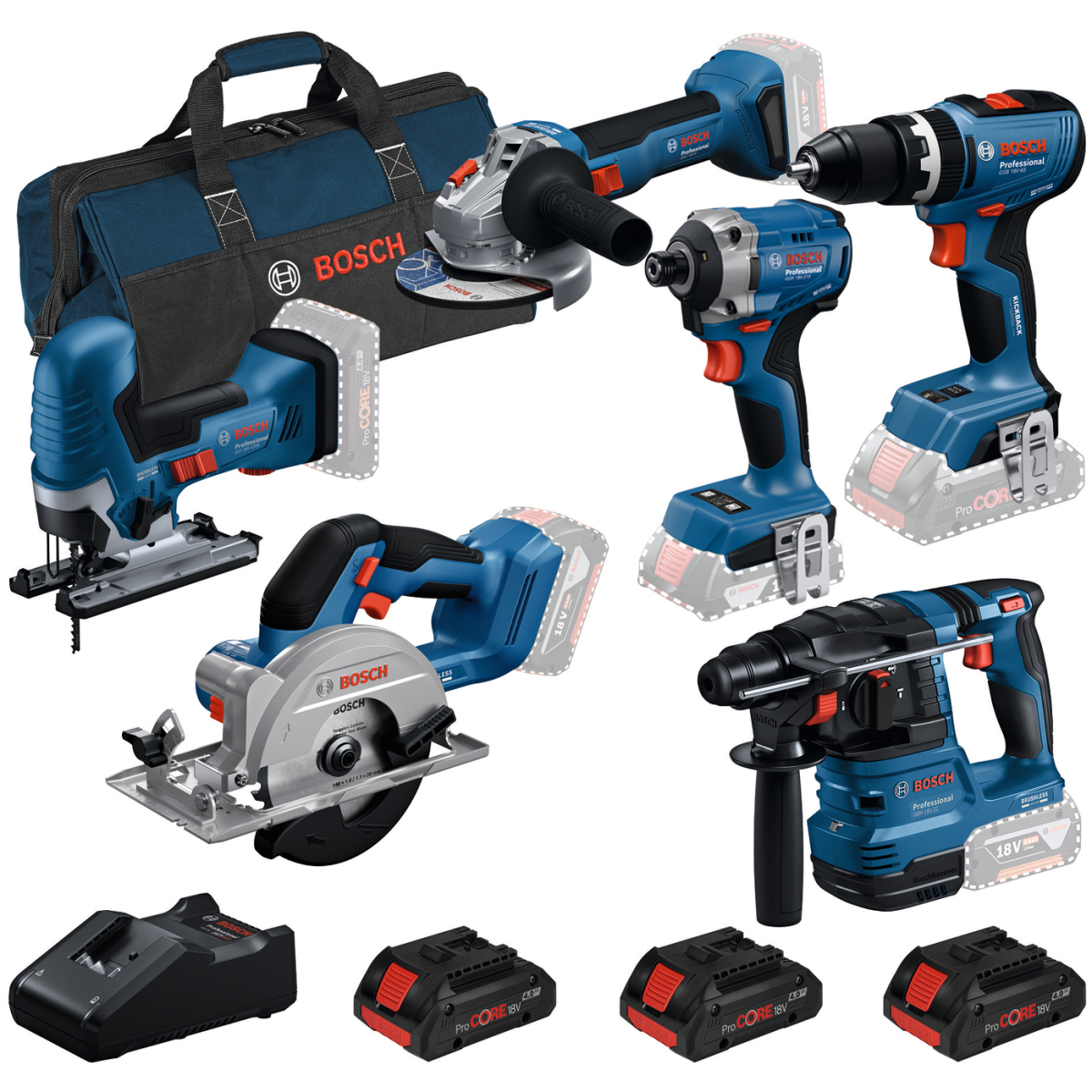 Bosch 0615A5008C 18v 6pc Kit (3x ProCORE 18V 4.0Ah, GAL 18V-40, RAF BAG)
