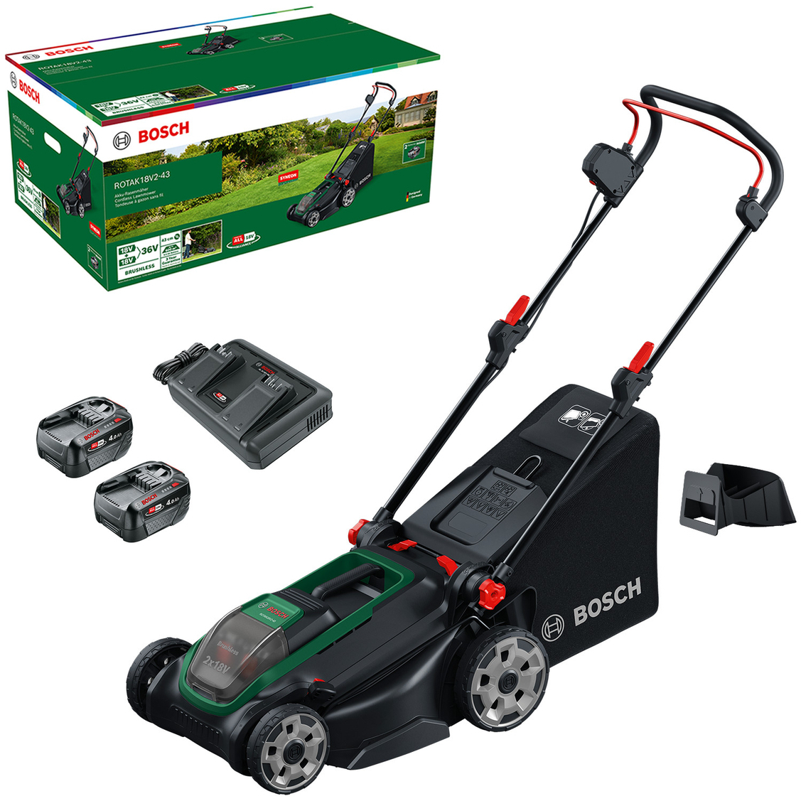 Bosch Rotak 18V2-43 Twin 18v Lawn Mower 43cm (2x4.0ah)