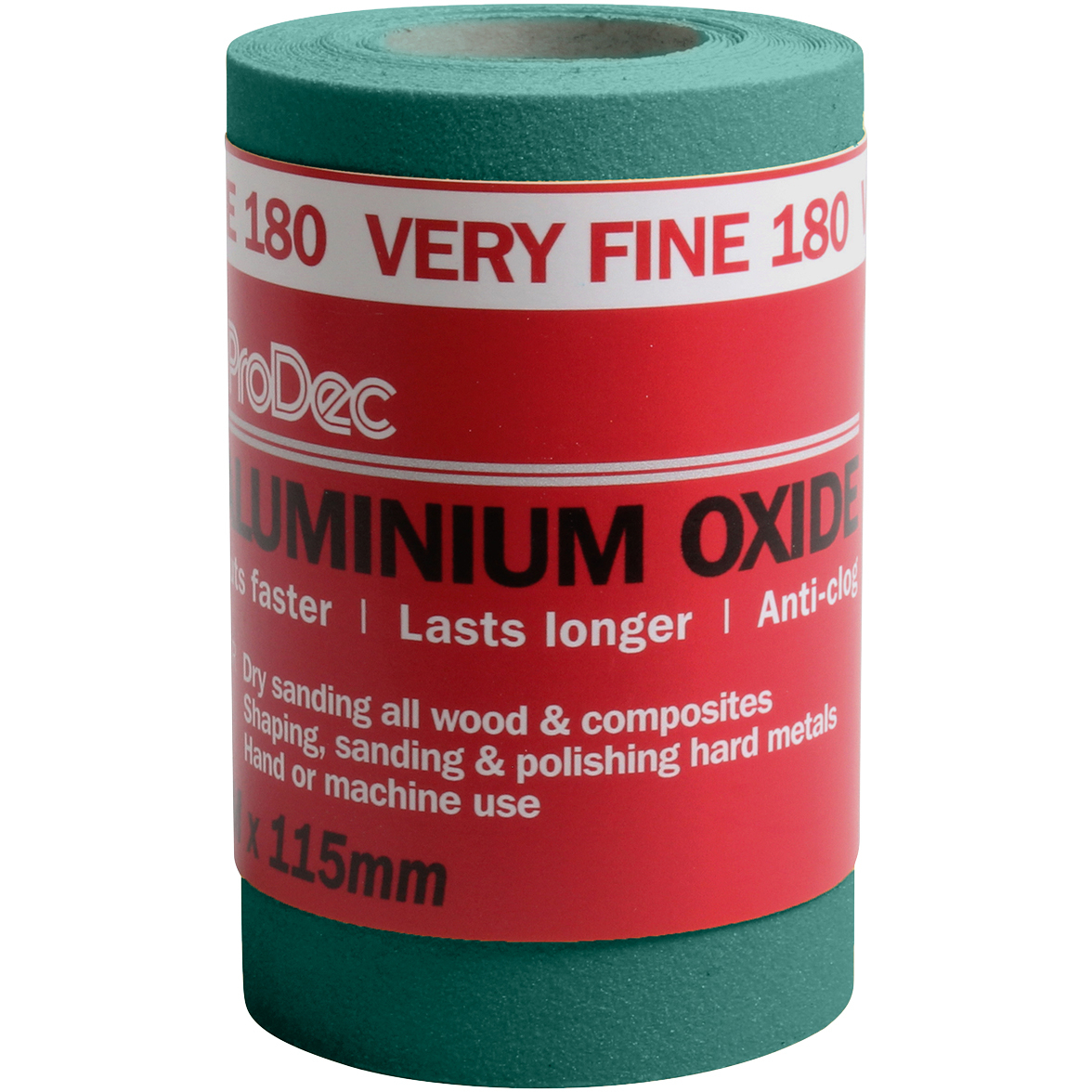 ProDec PAALV180 Green Aluminium Oxide Sanding Paper Roll 115mm x 5m 180G Very Fine