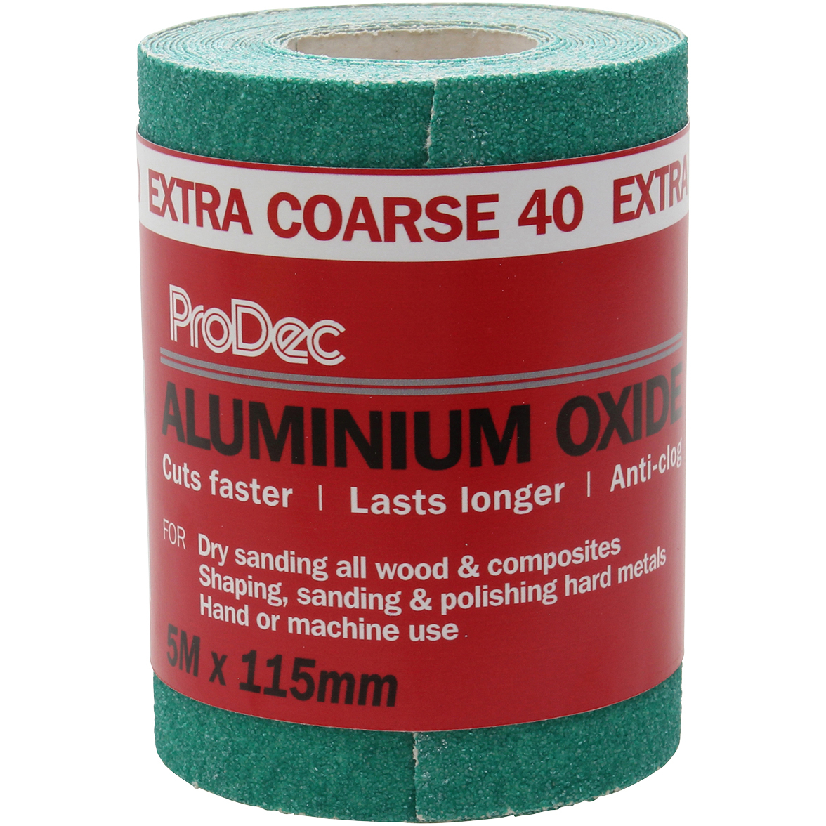 ProDec PAALV40 Green Aluminium Oxide Sanding Paper Roll 115mm x 5m 40G Extra Coarse