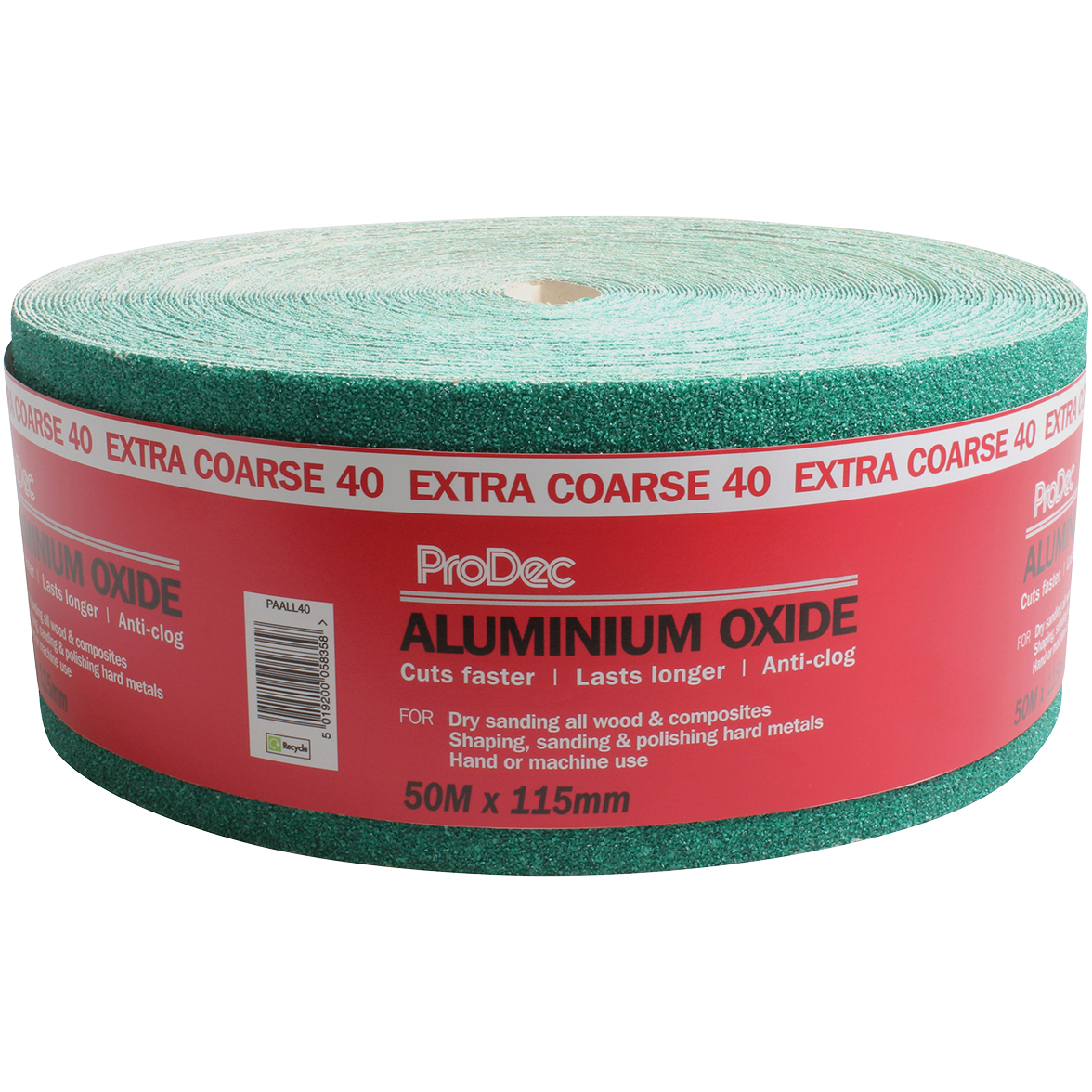 ProDec PAALL40 Green Aluminium Oxide Sanding Paper Roll 115mm x 50m 40G Extra Coarse