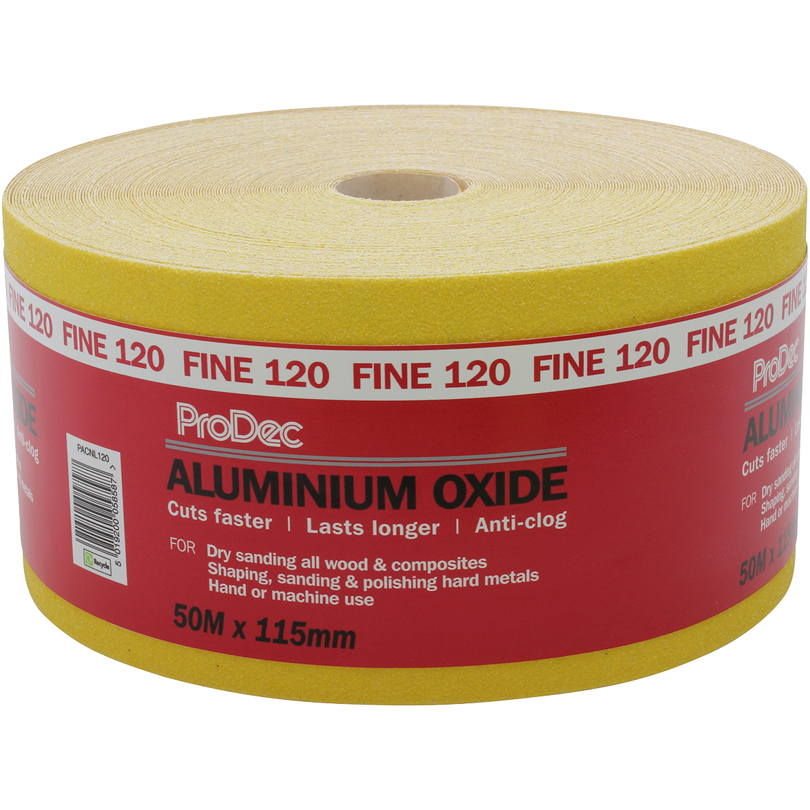 ProDec PACNL120 Yellow Anti-Clog Aluminium Oxide Sanding Paper Roll 115mm x 50m 120G Fine
