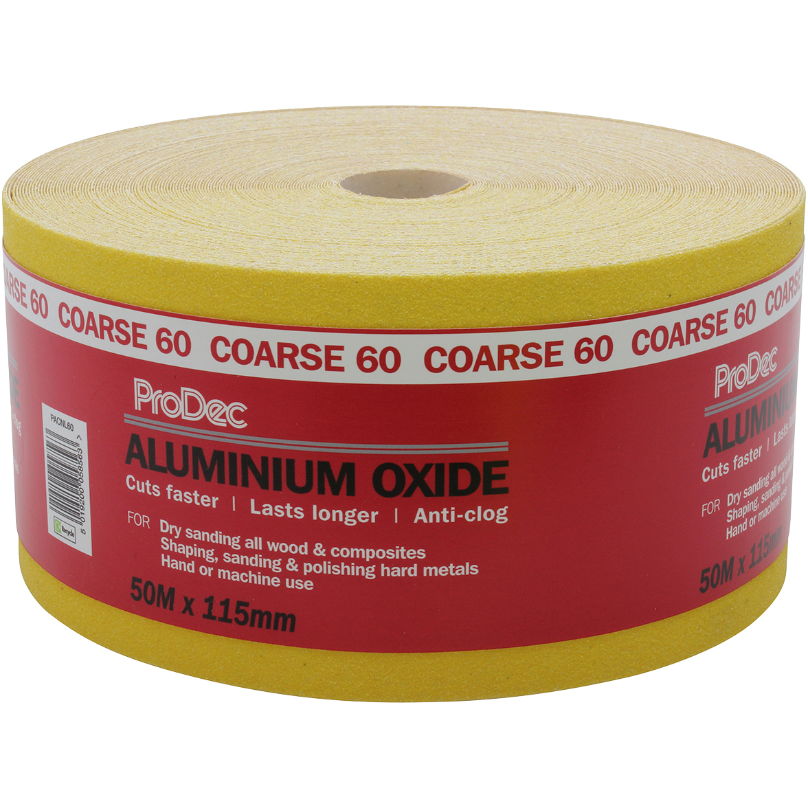 ProDec PACNL60 Yellow Anti-Clog Aluminium Oxide Sanding Paper Roll 115mm x 50m 60G Coarse