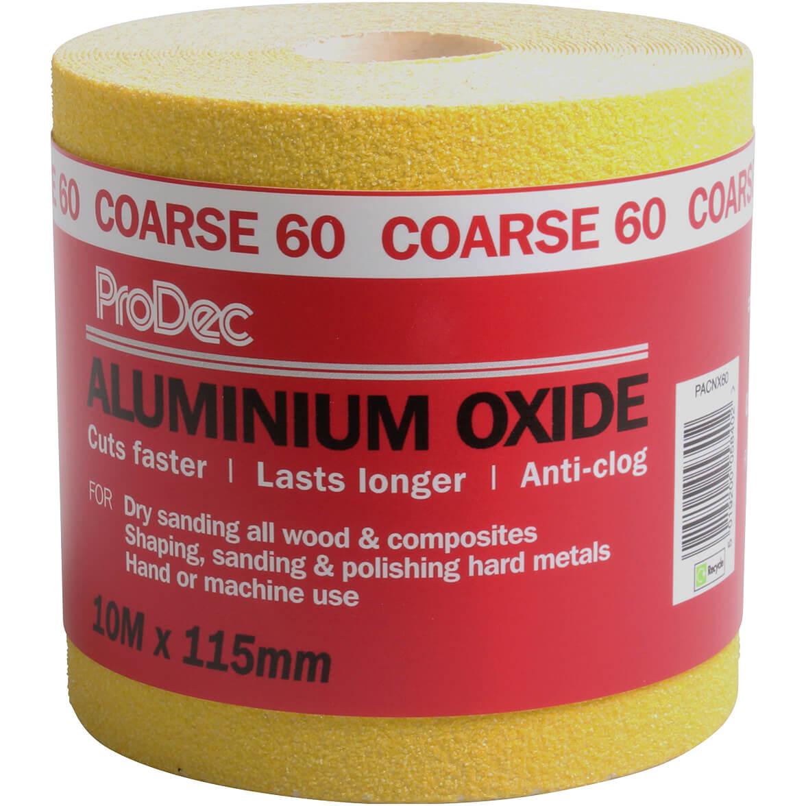 ProDec PACNX60 Yellow Anti-Clog Aluminium Oxide Sanding Paper Roll 115mm x 10m 60G Coarse