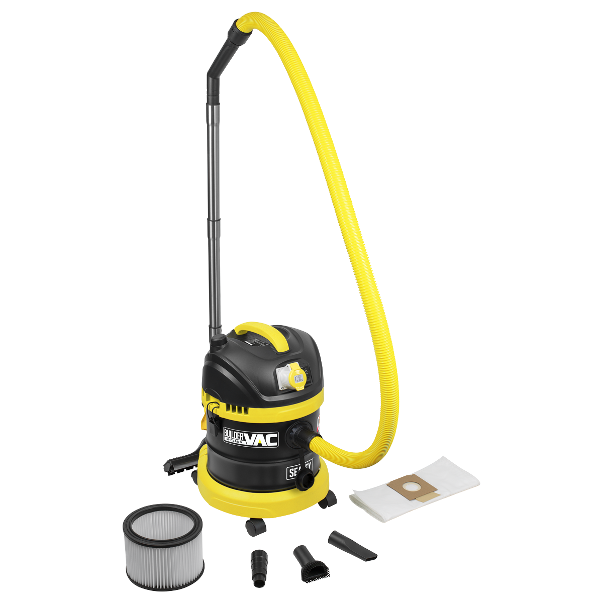 Sealey PC150BV110V BuilderVac Wet & Dry Vacuum Cleaner 15L Stainless Steel Drum M Class Filtration 110V