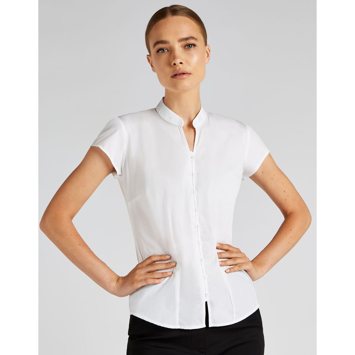Kustom Kit KK727 Ladies Tailored Fit Cap Sleeve Mandarin Collar Blouse