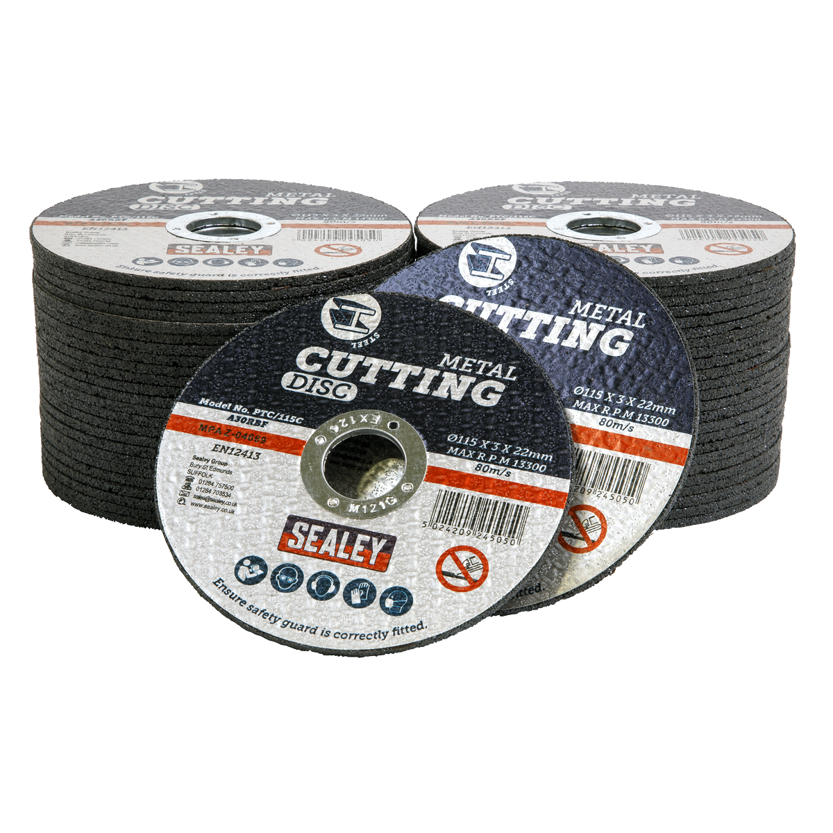 Sealey PTC/115C50 Cutting Disc Pack of 50 &oslash;115 x 3mm &oslash;22mm Bore