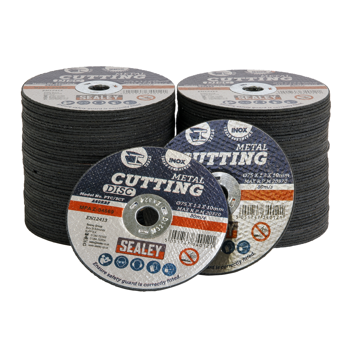 Sealey PTC/3CT100 Cutting Disc Pack of 100 &oslash;75 x 1.2mm &oslash;10mm Bore