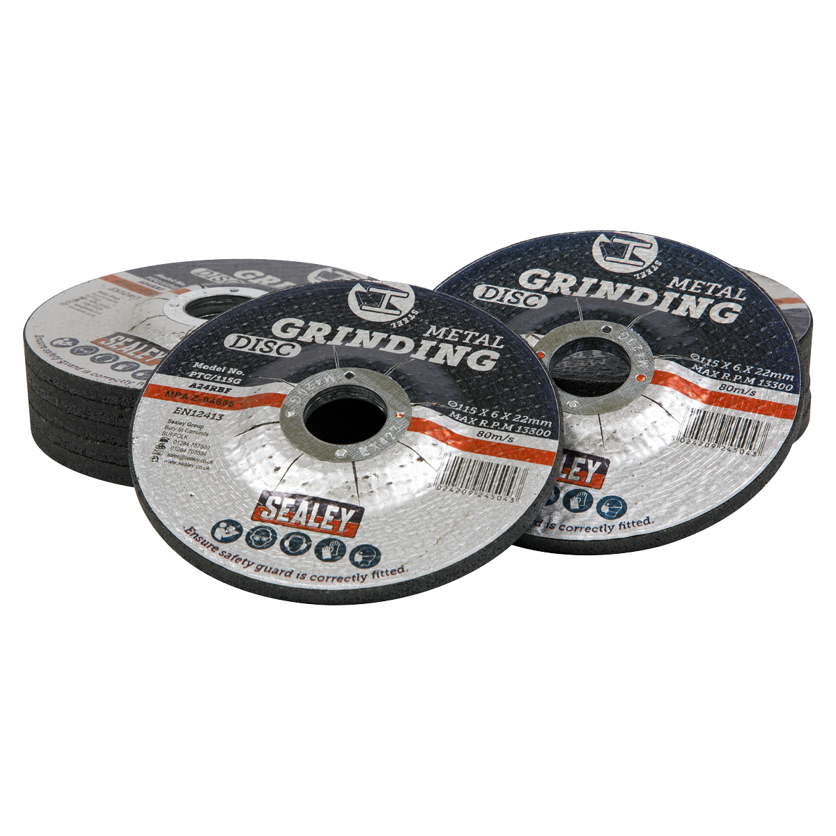 Sealey PTC115G12 Grinding Disc &oslash;115 x 6mm &oslash;22mm Bore - Pack of 12