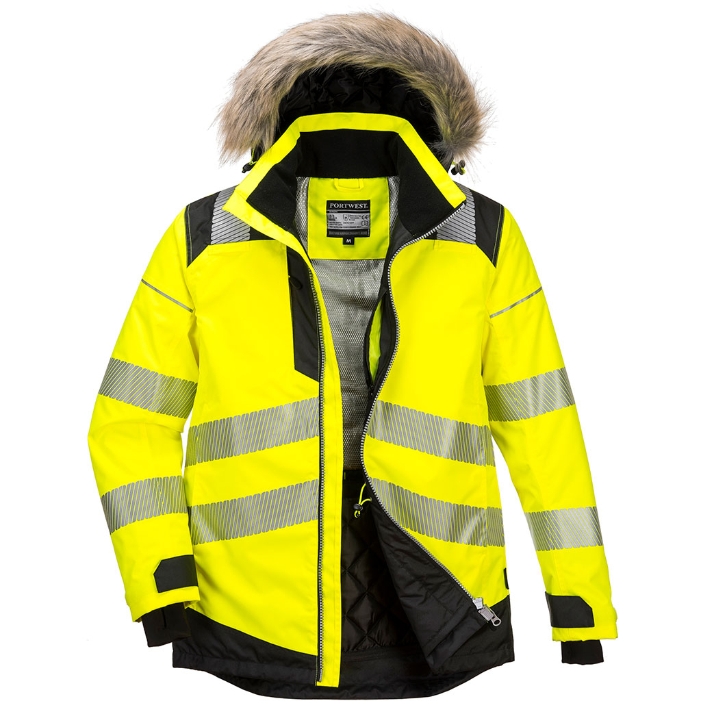Portwest PW369 PW3 Hi-Vis Winter Parka Jacket High Visibility - Yellow/Black