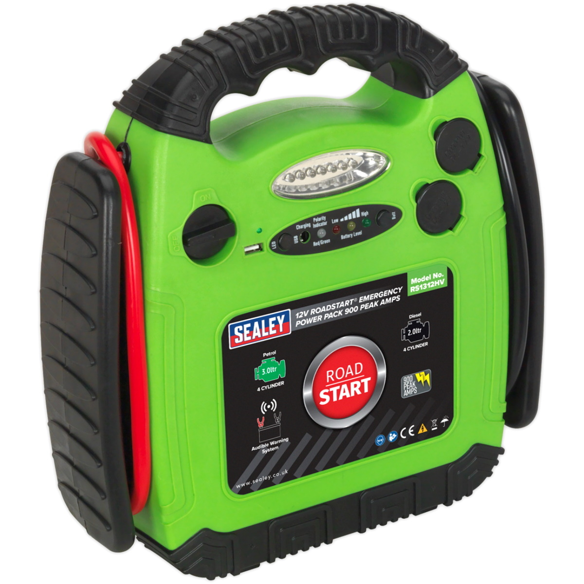 Sealey RS1312HV RoadStart Emergency Power Pack 12V 900 Peak Amps Hi-Vis Green
