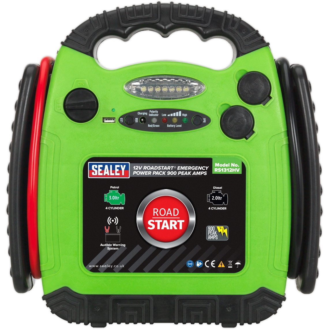 Sealey RS1312HV RoadStart Emergency Power Pack 12V 900 Peak Amps Hi-Vis Green