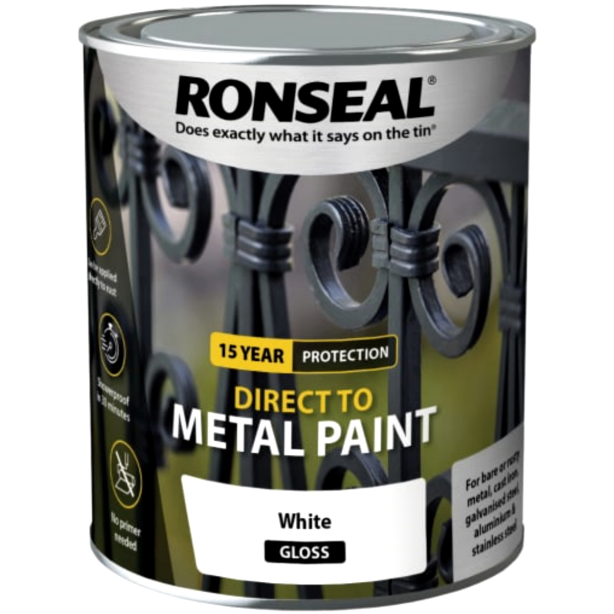 Ronseal 39198 Direct to Metal Paint White Gloss 750ml RSLDTMWG750