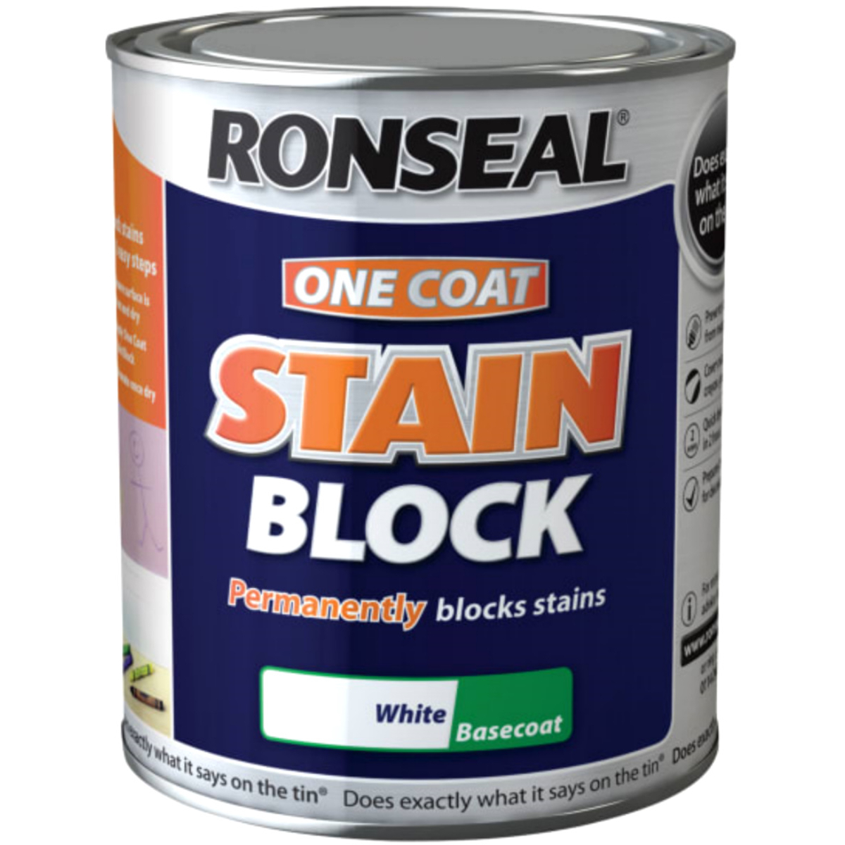 Ronseal 37301 One Coat Stain Block White 750ml RSLOCSBW750