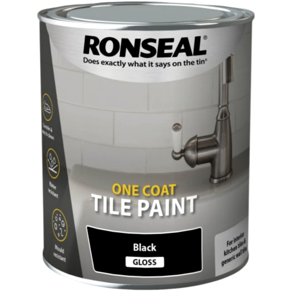 Ronseal 37674 One Coat Tile Paint Black Gloss 750ml RSLOCTPBG750