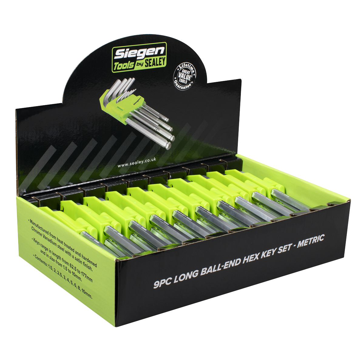 Sealey S01263 Long Ball-End Hex Key Set 9pc - Display Box of 10