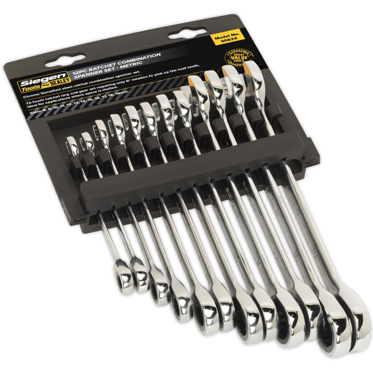 Sealey S0634 Combination Ratchet Spanner Set 12 Piece Metric