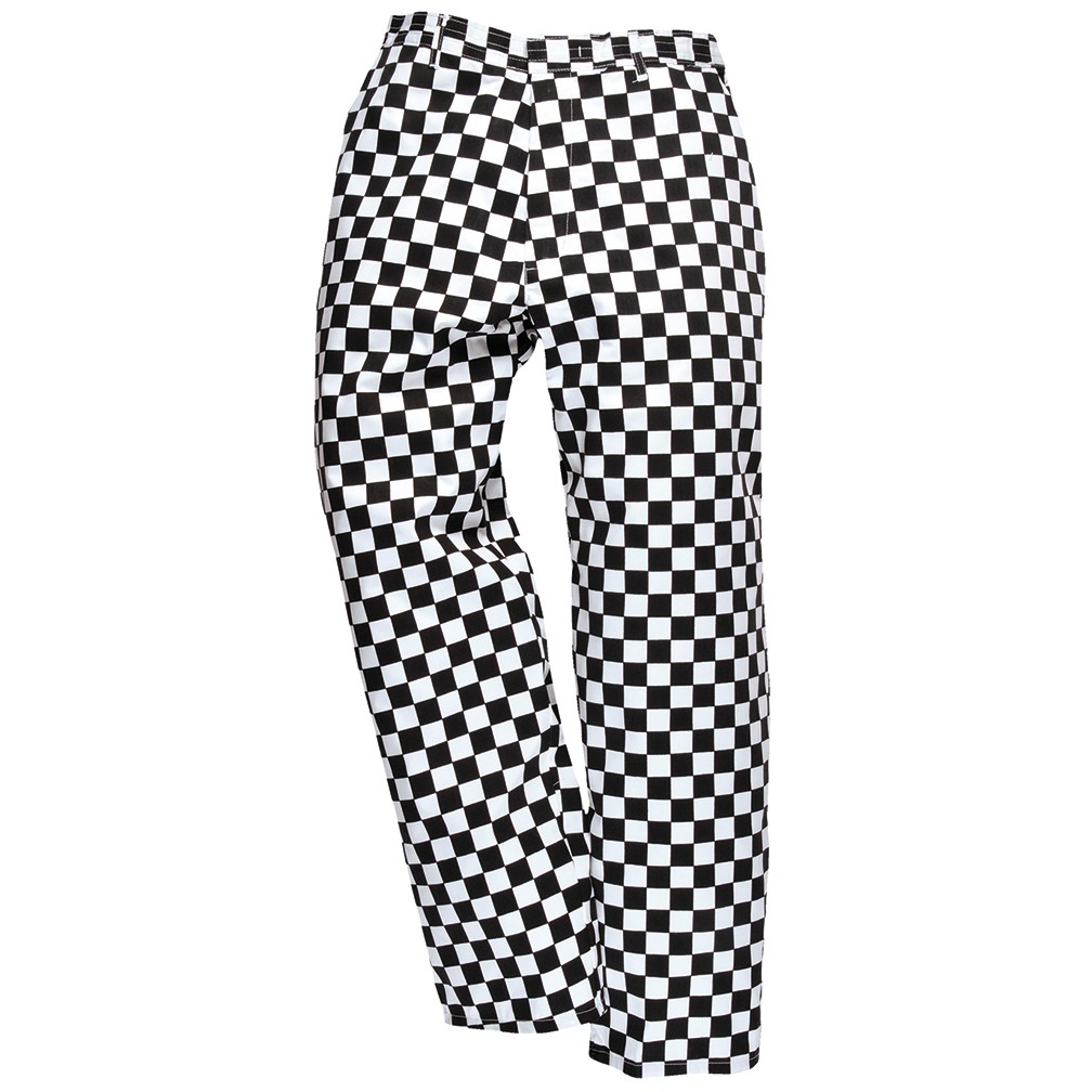 Portwest S068 (Chessboard) Black & White Check Chefswear Harrow Trousers - Waist L
