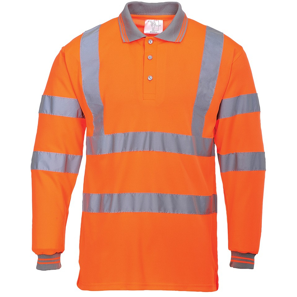 Portwest S277 Hi-Vis Long Sleeved Polo High Visibility-Portwest Chest L (42"-44")-Orange (O)