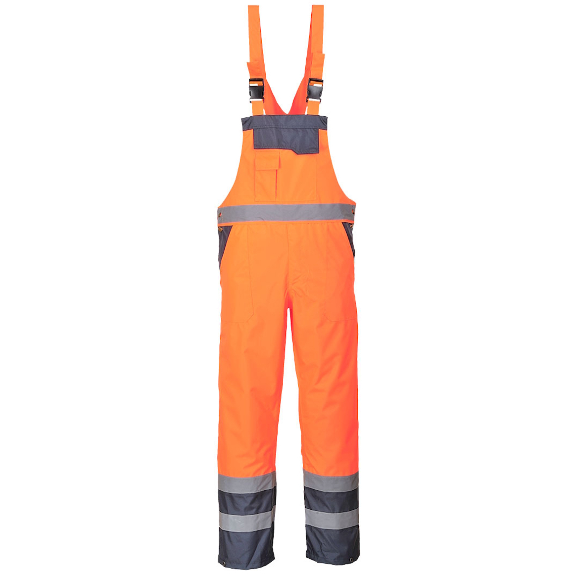 Portwest S488 High Visibility Contrast Bib & Brace - Unlined - Portwest Chest S (36"-38") - Orange/Navy Blue