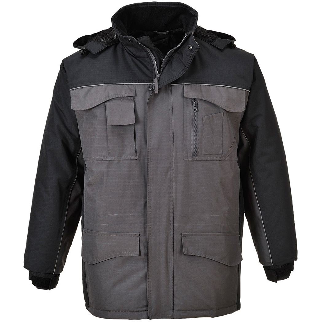 Portwest S562 RS Parka Jacket Ripstop Rainwear-Portwest Chest M (40"-41")-Black/Grey