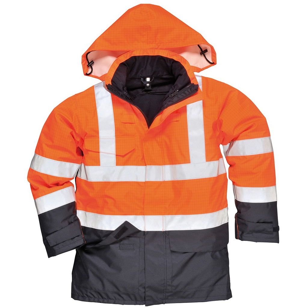 Portwest S779 Bizflame Rain Hi-Vis Multi-Protection Jacket-Portwest Chest XL (46"-48")-Orange/Navy Blue