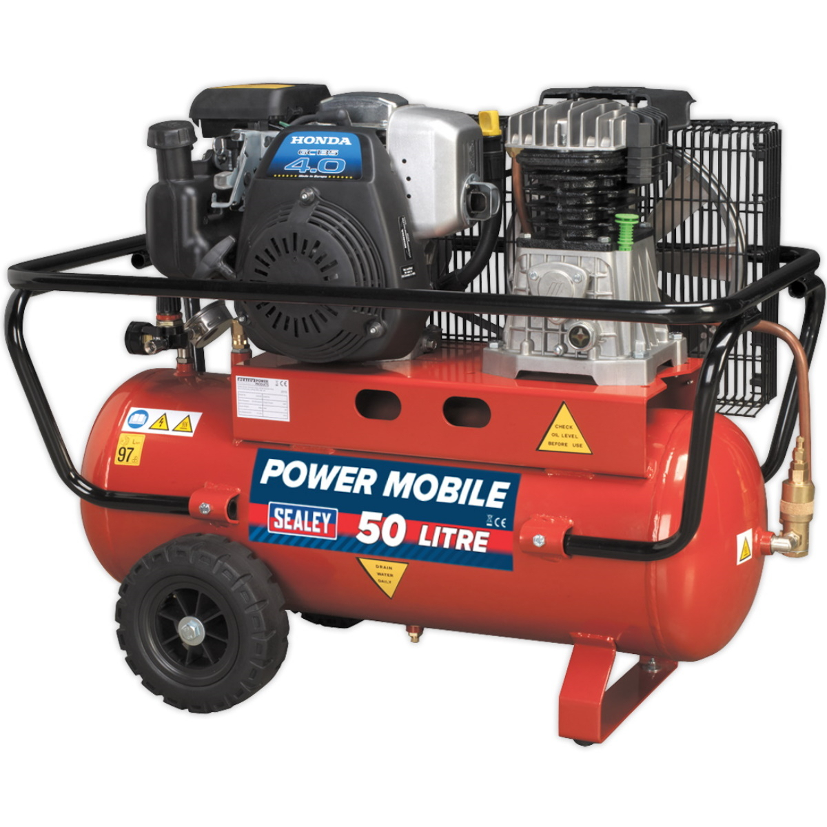 Sealey SA5040 Compressor 50ltr Belt Drive 4-Stroke OHV Petrol Engin...