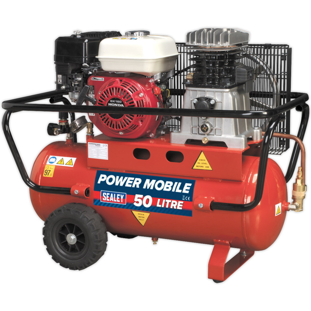 Sealey SA5055 Compressor 50ltr Belt Drive 4-Stroke OHV Petrol Engine 5.5hp