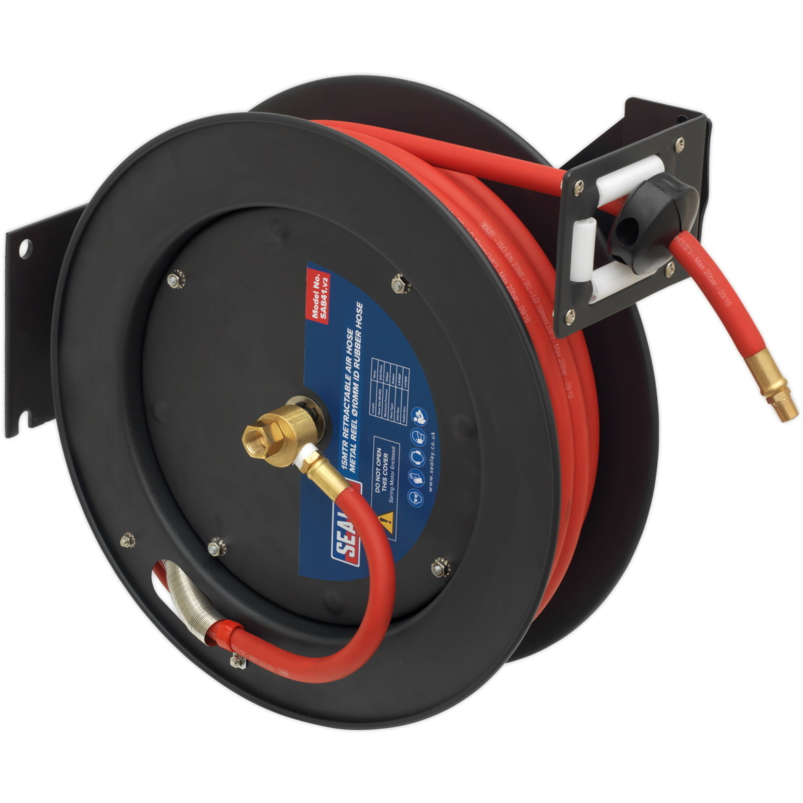 Sealey SA841 Retractable Air Hose Metal Reel 15mtr &oslash;10mm ID Rubber Hose