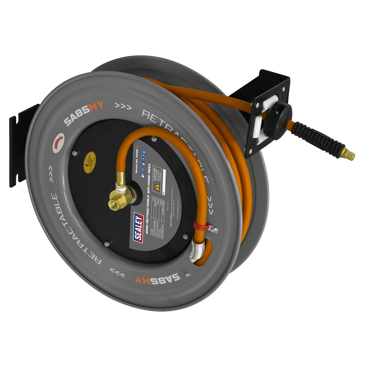 Sealey SA85HY 20m Retractable High-Visibility Hybrid Air Hose with Steel Reel 10mm ID