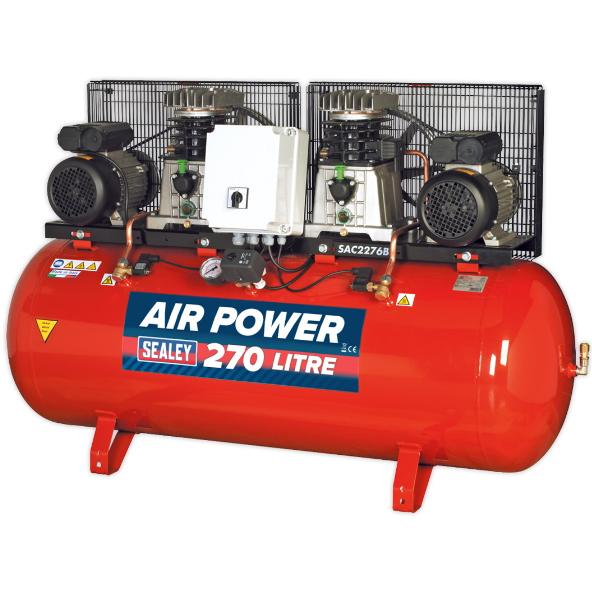 Sealey SAC2276B Compressor 270ltr Belt Drive 2 x 3hp 230V with Cast Cylinders
