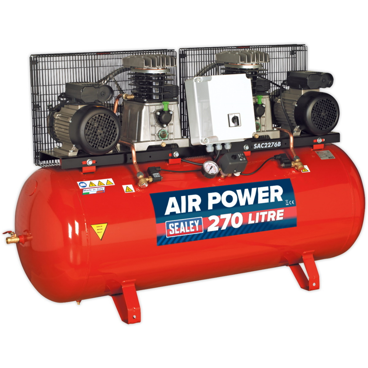 Sealey SAC2276B Compressor 270ltr Belt Drive 2 x 3hp 230V with Cast Cylinders