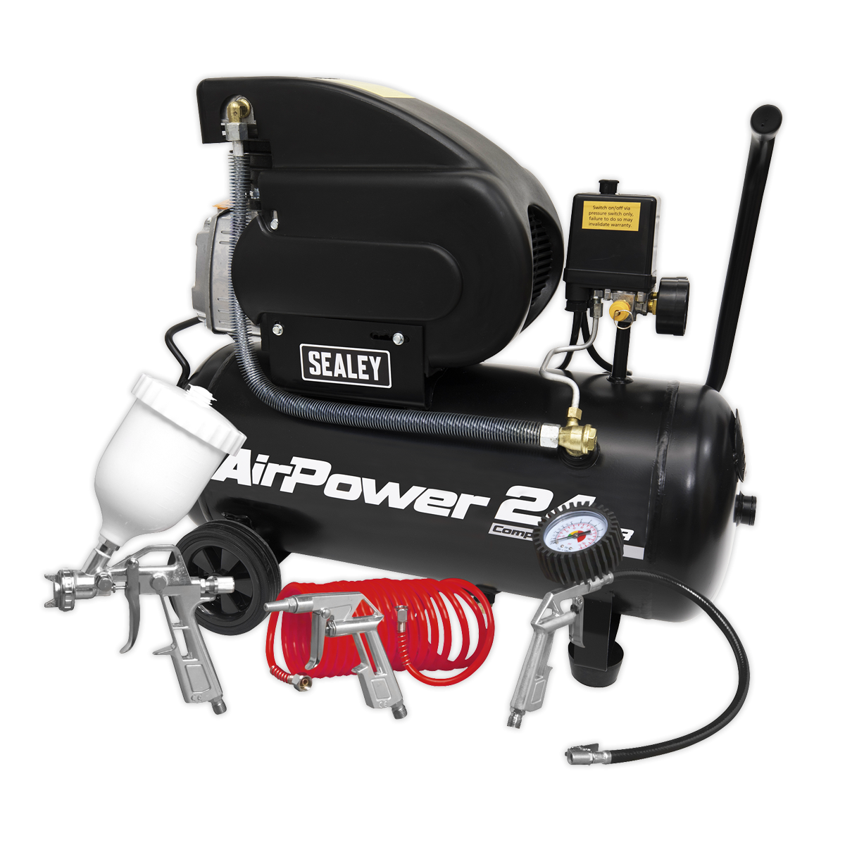 Sealey SAC2420APK Air Compressor 24L Direct Drive 2hp with 4pc Air Accessory Kit