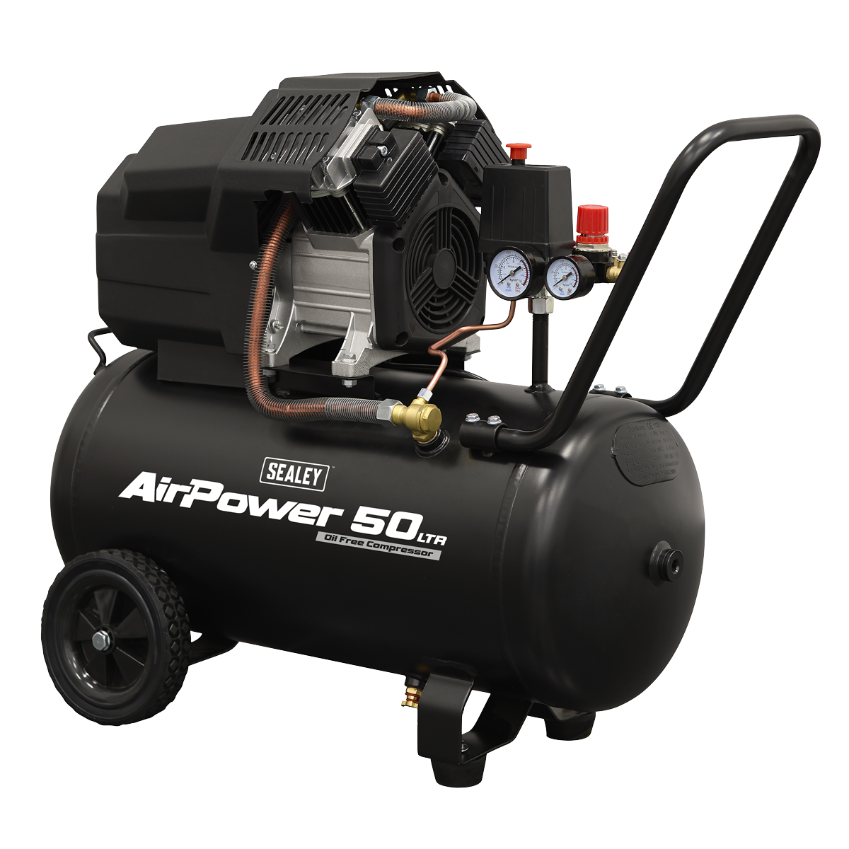 Sealey SAC5002 Air Compressor 50L V-Twin Oil Free Direct Drive 3hp