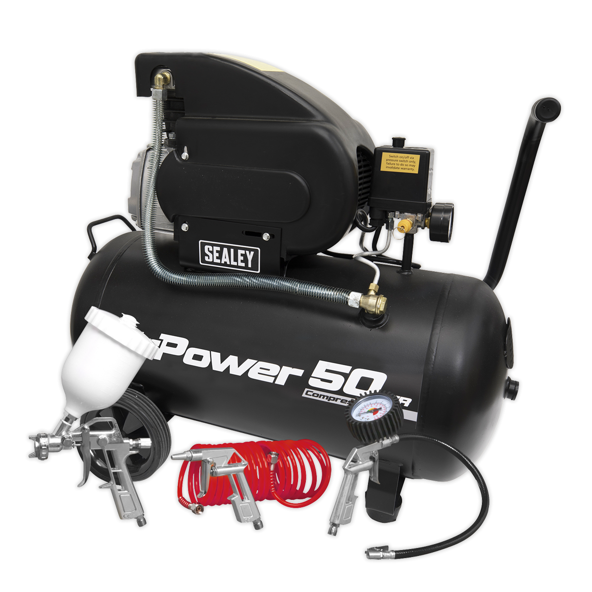 Sealey SAC5020APK Air Compressor 50L Direct Drive 2hp with 4pc Air Accessory Kit