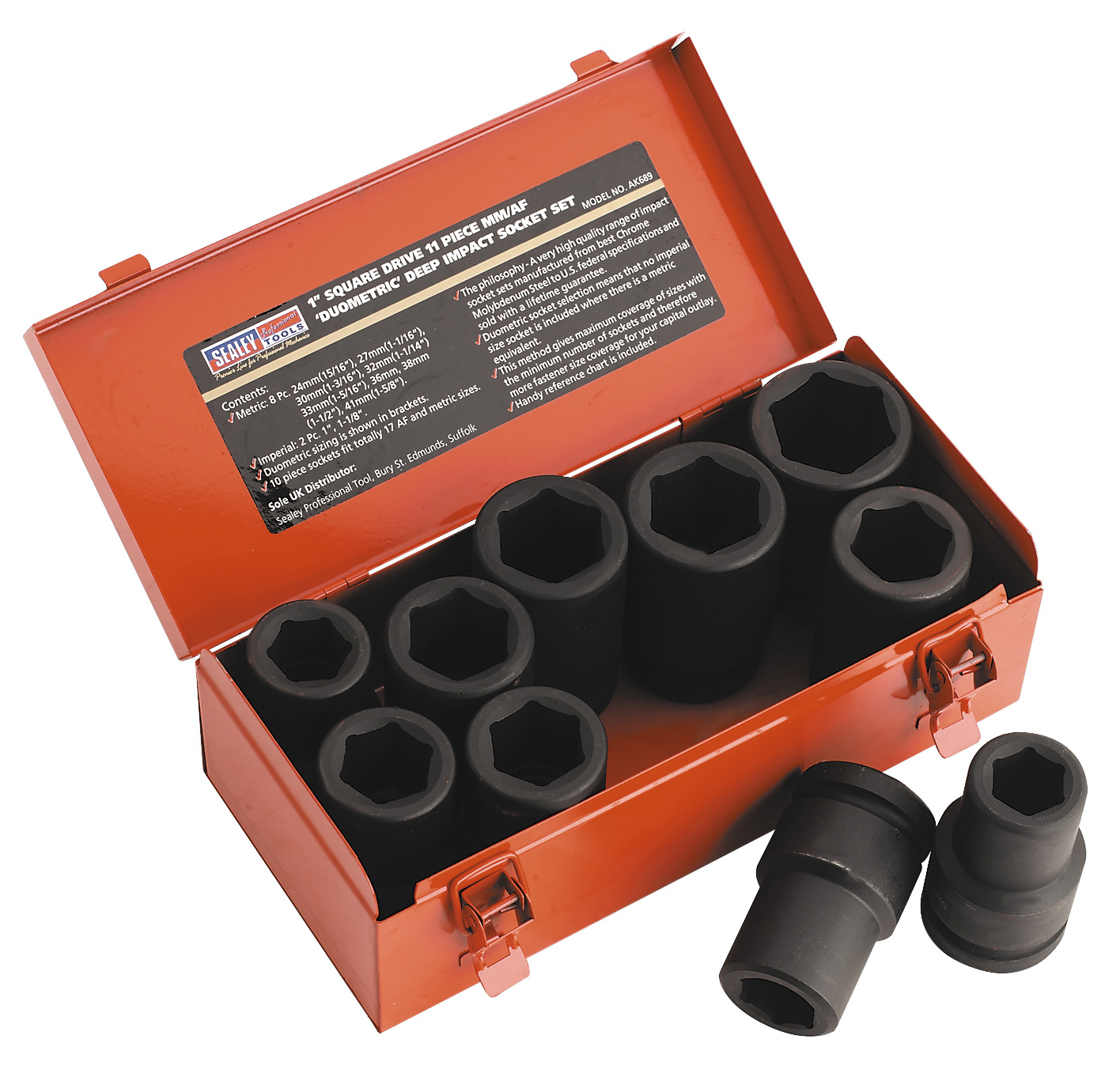 Sealey AK689 Impact Metric/AF Socket Set 10 Piece Deep 1" Drive