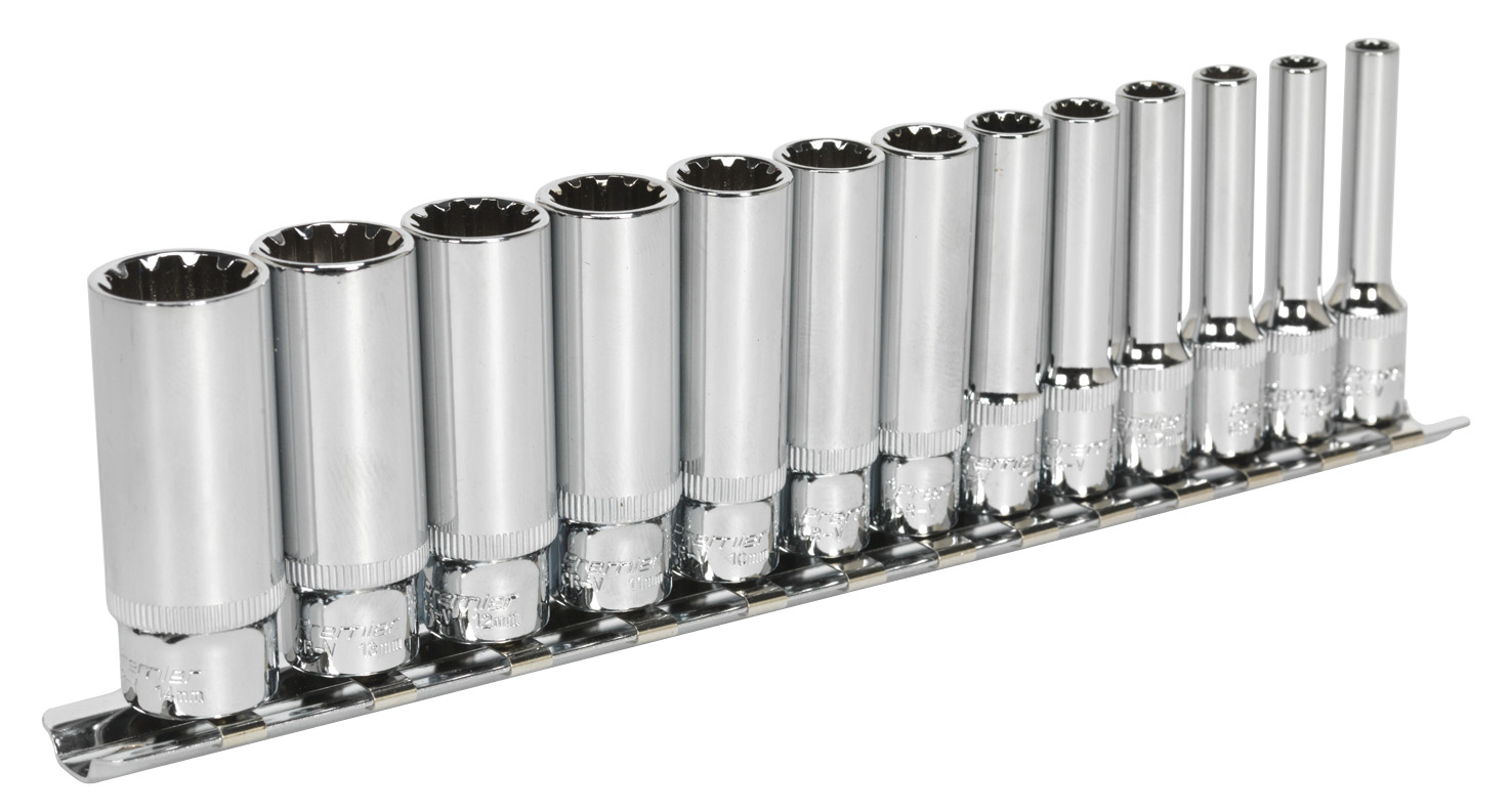 Sealey AK69813D Spline Socket Set 13pc Deep 1/4"Sq Drive Total Drive