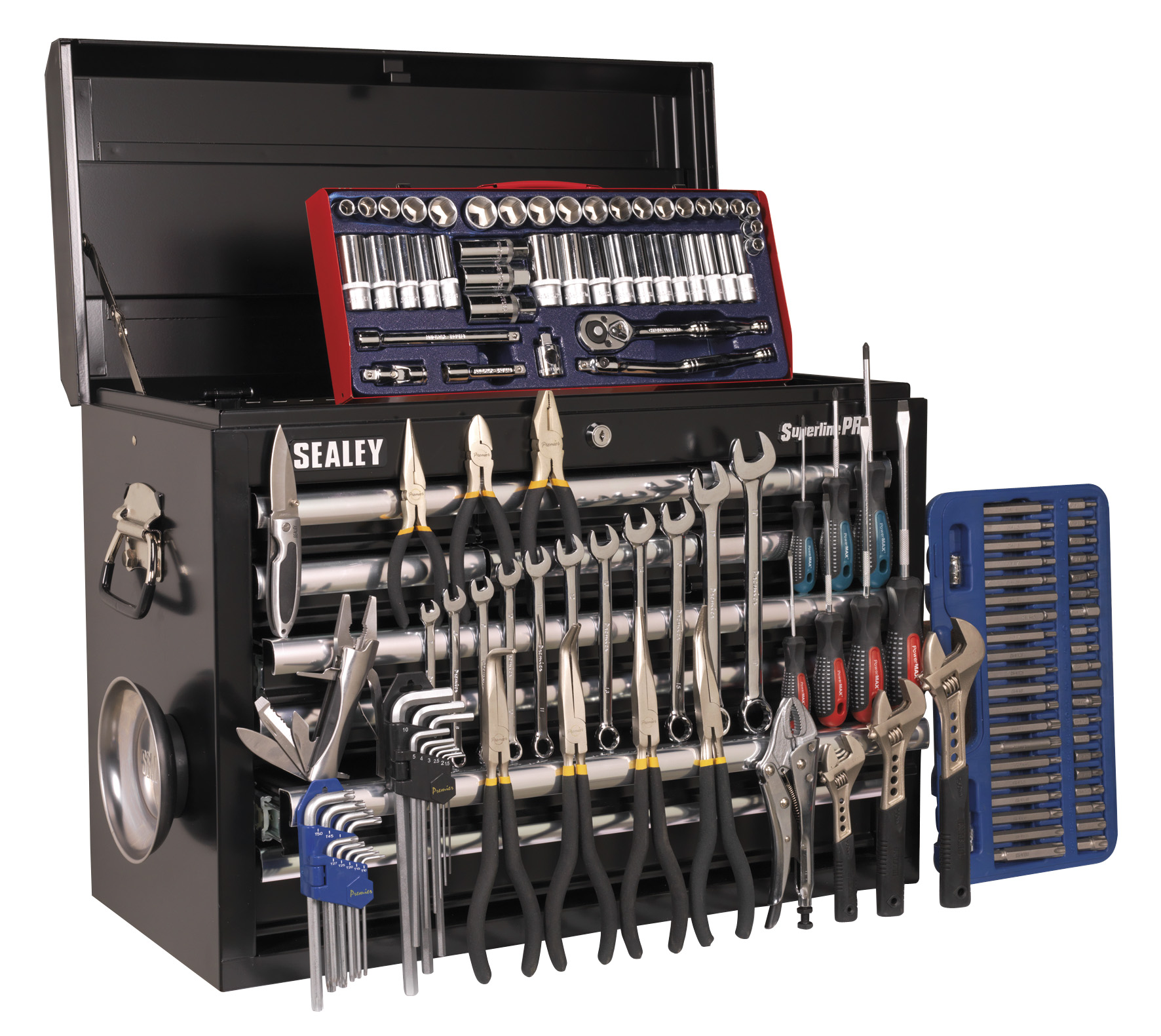 Sealey AP33109BCOMBO Topchest 10 Drawer - Ball Bearing Runners - Black with 137pc Tool Kit
