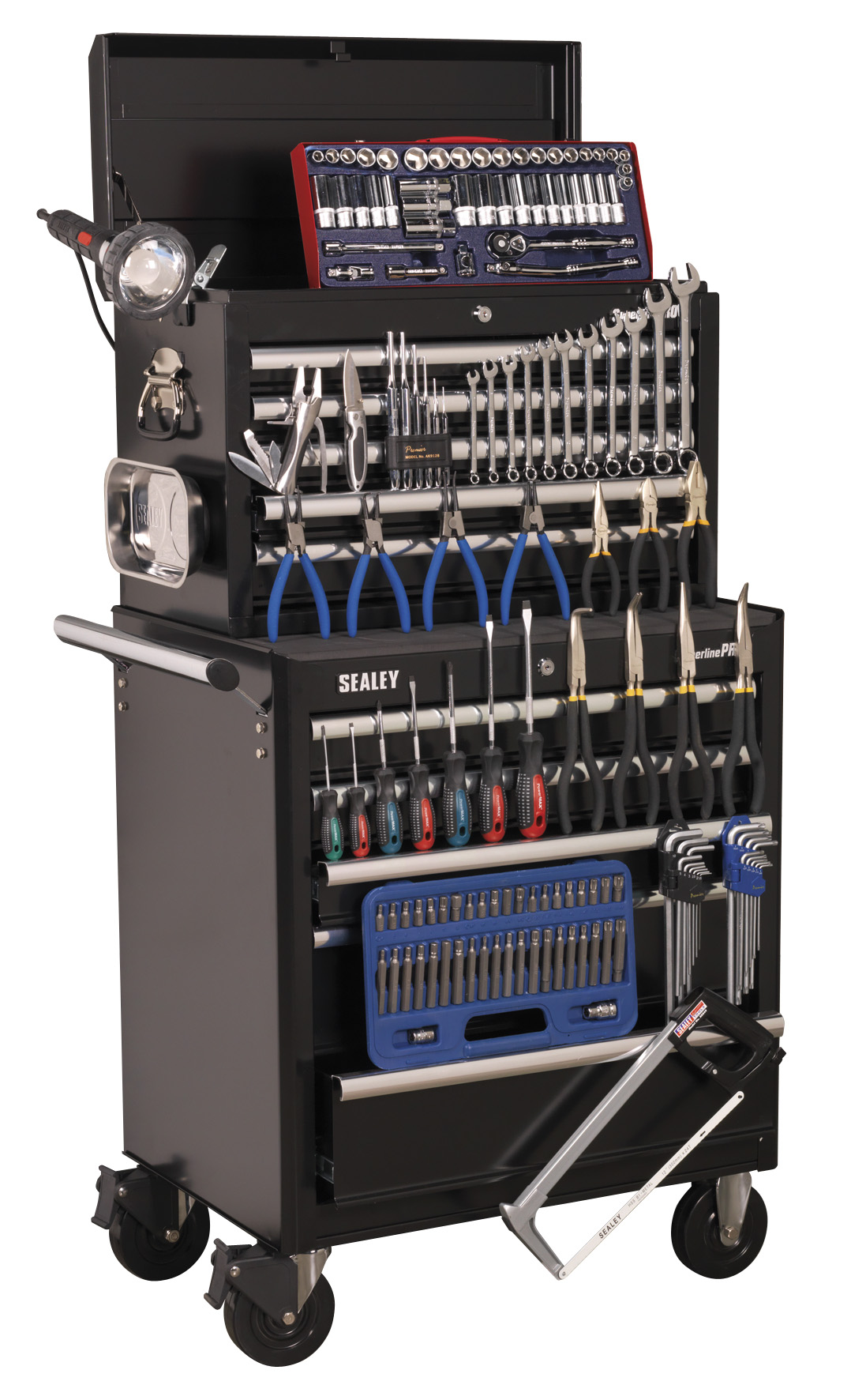 Sealey APCOMBOBBTK56 Topchest & Rollcab Combination 10 Drawer with Ball Bearing Runners - Bla...